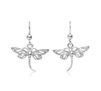 MATERIA by Matthias Wagner Boucles d'oreilles libellules en argent 925 - Boucles d'oreilles pendantes pour femme SO-170, Argent sterling
