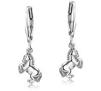 MATERIA by Matthias Wagner Boucles d'oreilles pour fille en argent 925 rhodié avec pendentif cheval, Argent