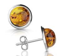 MATERIA by Matthias Wagner Boucles d'oreilles rondes en argent 925 avec pierre naturelle pour femme, Ambre