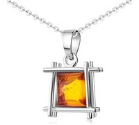 MATERIA by Matthias Wagner Pendentif carré ambre argent 925 pour femme avec chaîne, ambre