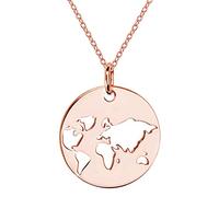 MATERIA by Matthias Wagner Pendentif carte du monde globe avec chaîne en argent 925 plaqué or rose #KA-438
