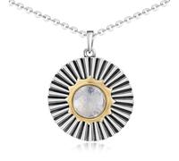 MATERIA by Matthias Wagner Pendentif pierre de lune en argent 925 - Chaîne solaire ronde KA-179, Argent sterling Pierre précieuse