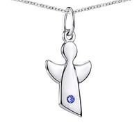 Materia Pendentif ange pour enfant avec pierres de naissance - Argent sterling 925 avec chaîne 36-40 cm Cadeau de naissance baptême dans un étui, Argent sterling, Zircone cubique