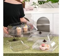 Matériau en plastique PET, plateaux d'exposition rectangulaires de tailles multiples avec couvercles anti-poussière, incassables, plateaux réutilisables pour fruits, desserts, collations, gâteaux, con