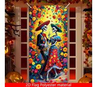 Matériau en polyester, drapeau décoratif pour porte, motif crâne de couple, thème floral, ensemble de produits de drapeaux d'extérieur Undead MULTI