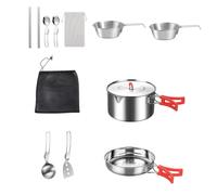 Matériel De Cuisine Pour Camping - Casserole et Poêle en Acier Inoxydable avec Ustensiles | Set De Cuisson Au Feu De Camp Avec Sac De Transport,Pour Cuisine D'Extérieur Jardin Randonnée Pêche Trekking