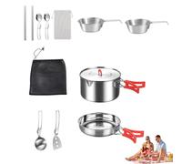 Matériel De Cuisine pour Camping,Casserole, Poêle Et Ustensile en Acier Inoxydable - Set De Cuisson Au Feu De Camp avec Sac De Transport - pour Cuisine D'Extérieur Jardin Randonnée Pêche Trekking
