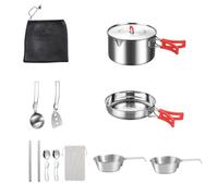 Matériel De Cuisine pour Camping | Casserole Poêle Ustensile en Acier Inoxydable | Set De Cuisson Au Feu De Camp avec Sac De Transport - pour Cuisine D'Extérieur Jardin Randonnée Pêche Trekking