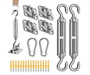 Matériel de voile d' -kit de montage résistant à la rouille avec tension, yeux, crochets à pression | Fixations externes fiables pour toiture pergola, ombragé, tension de court