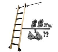 Matériel d'échelle coulissante réglable pour bureau à domicile, kit de rail suspendu, échelle de bibliothèque de 9 à 6 m, tube rond, rail d'échelle mobile + roues au sol (4,8 m)