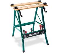 Vonroc Établi Pliant - Plan de Travail en Bambou - Compact et Robuste - Support de Rangement en Acier - Charge Maximale 150kg - Multifonctionnel, Établi, Tréteau, Étau ou Chevalet
