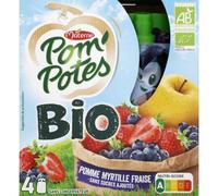 Materne Compote de pomme myrtille fraise sans sucres ajoutés bio - Les 4 gourdes de 90 g