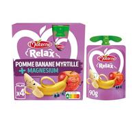 MATERNE - Compote Pomme Banane Myrtille Enrichie au Magnésium - Sans Sucres Ajoutés - les 4 gourdes de 90g - 360g - Le Lot De 5