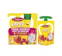 MATERNE Compote Pomme Framboise Fruit du Dragon +Vitamines 4x90g sans sucres ajoutés - Lot de 4