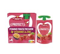 MATERNE - Compote Protect Pomme Fraise Passion Vitamines & Zinc - 4 gourdes de 90g - Lot de 4