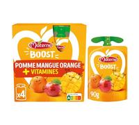 MATERNE - Compotes Vitalité pomme mangue orange enrichies en vitamines, Sans Sucres Ajoutés (4 x 90g) - Le Lot De 4