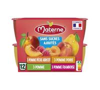 MATERNE - Panache Jaune, Compote Sans Sucres Ajoutés, Dessert Fruité Sain, 1200G - Lot De 3