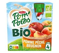 Materne Spécialité de fruits pomme/pêche/brugnon, sans sucres ajoutés - Les 4 gourdes de 90g