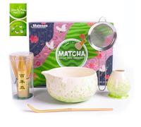 Matesen Matcha Kit Beige et Vert, 5 Pièces Matcha Set, Kit Matcha Complet, Ustensiles Pour Cérémonie du thé Japonais, Support de Fouet à Matcha, Coffret Matcha Cadeau de noël Pour la Famille, les amis