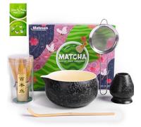 Matesen Matcha Kit Noir, 5 Pièces Matcha Set, Kit Matcha Complet, Ustensiles Pour Cérémonie du thé Japonais, Support de Fouet à Matcha, Coffret Matcha Cadeau de noël Pour la Famille, les amis