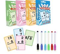 Math Flash Cards, Multiplication Division Facts Set, Rewritable Study Card, Colorful Learning Tool with Answers, Educational Game for Kids Boys Girls Ages 4 to 8, 2.99x4.61 inches