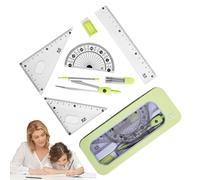 Math Geometry Set For School - Compass And Ruler Set | Portable Student Supplies Drawing Compass, Multifunctional Protractor And Rulers Set