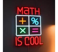 Math Is Cool Panneau néon LED pour amateur de mathématiques, décoration de salle de classe, salle d'étude, décoration de chambre d'enfant, décoration murale de salle de jeux, cadeaux de Noël et