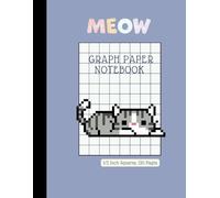 Math Notebook for Kids, 1/2 Inch Squares Graph Paper (2 Squares per Inch), Large Grid, Quad Ruled: for School, Drawings, Pixel Art, 8.5x11 in, 120 pages Funny Cat Cover, Lilac Blue