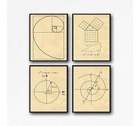 Math Poster Set of Math Posters Fibonacci Golden Spiral Pythagoras's Theorem Euler's Formula Archimedean Spiral Math Wall Art WB210 (21cm x 30cm, Parchment)