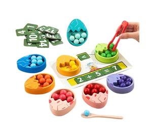 Math Toy - Educational Clip Bead Activity, Counting And Color Sorting Toy Set, Bead-clamping Arithmetic Ţoy, Wooden Dinosaur Egg Ťoy, Math Toys For Kids Ḿath Learning Preschool Classroom Home