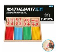 MATHEMATIX Bâtonnets de calcul en bois Set de bâtonnets de comptage Mathématiques Coloré Jouet mathématique Jouet d'apprentissage des nombres Jouet éducatif