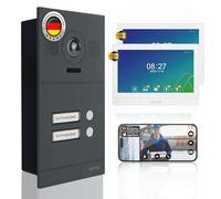 Mathfel Interphone vidéo IP 2 fils avec ouverture de porte - Caméra Full HD, moniteur 10" et contrôle d'application - Sonnette vidéo intelligente avec interphone (anthracite, 2 boutons de sonnette)