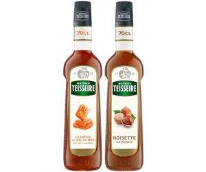 Mathieu Teisseire - Assortiment de Sirop Caramel sel de mer et de Sirop de Noisette pour boissons chaudes et froides, cafés, chocolats 2x70cl