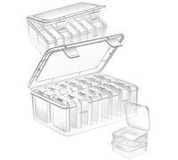 Mathtoxyz Lot de 31 petites boîtes de rangement en plastique transparent avec couvercle à charnière et rectangle pour loisirs créatifs, strass, petites pièces