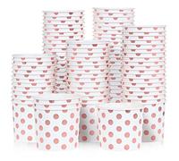 MATICAN - 100 Coupelles en Papier pour Glaces - 11 oz - Bols Jetables pour Desserts Chauds ou Froids, Décorés de Pois en Or Rose