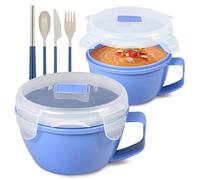 MATICAN Lot de 2 bols à micro-ondes avec couvercle, bol à soupe avec couvercle, bol à nouilles pour ramen, soupe, boissons, 892,7 g, bleu lilas, vaisselle incluse