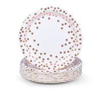 MATICAN Lot de 50 assiettes jetables en carton blanc et or rose, à pois en aluminium, 22,9 cm