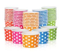 MATICAN Lot de 50 gobelets à glace en papier jetables de 255 ml pour aliments chauds ou froids, 255 ml - Fournitures de fête pour sundae, yaourt glacé, soupe, 5 couleurs, à pois