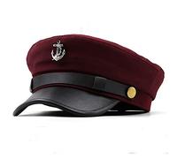 Maticr Chapeau de capitaine de yacht, chapeau de chauffeur, casquette Newsboy Ancre Skipper Hat Cabbie Paperboy Béret Casquette, rouge vin, M/L