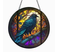 MATIHAY Ornements en Acrylique Corbeau et Corbeau à Suspendre pour fenêtre en vitrail pour Les Amateurs d'oiseaux, décoration d'automne d'halloween pour la Maison, Le café, Le Bureau (Corbeau