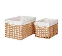 MATIS - Lot de 2 Panières Rectangulaires en Papier Imitation Rotin et Tissu Blanc -