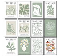 Matisse Poster Marché Art Mural Toile DéCoration Imprimés Sauge Verte Floral Art Boho Poster Coloré Esthétique Abstrait Femme Salon Salle de Bain (Vert-01, sans Cadre, 20x30cm)
