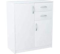 MATKAM Commode 2 Portes avec 2 tiroirs | H x l x P 85 x 74 x 35 cm | tiroir l x P 32 x 33 cm, Rails de Guidage et charnières en métal (Blanc)