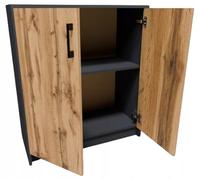 MATKAM Commode 2 Portes H L P 85 x 74 x 35 cm Une étagère intérieure en Bois Composite Poignées Aspect métal satiné Charnières métalliques (Chêne Gris wotan)