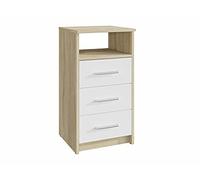 MATKAM Commode à tiroirs 3SO d'aspect Classique, H75xL40x35cm, avec 3 tiroirs et Un Compartiment de Rangement Ouvert, Disponible en différentes Finitions (Chêne Sonoma - Blanc)