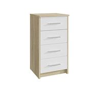 MATKAM Commode Bodo 4S avec Quatre tiroirs, h/l/p 75 x 40 x 35 cm, poignées Aspect métal, glissières en métal (façade en chêne Sonoma Blanc)