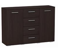 MATKAM Commode Helena L120 x H84,5 x P35 cm, Buffet avec 4 tiroirs et 2 Compartiments avec Portes, idéal pour Le Bureau, l'entrée, Le Salon, la Chambre des Jeunes ou des Enfants (wengé)