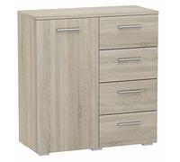 MATKAM Commode Helena L80 x H84,5 x P35 cm, Buffet avec 4 tiroirs et 1 Compartiment avec Portes, idéal pour Le Bureau, l'entrée, Le Salon, la Chambre d'adolescent ou d'enfant (chêne Sonoma)