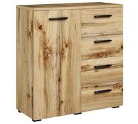 MATKAM Commode Helena L80 x H84,5 x P35 cm, Buffet avec 4 tiroirs et 1 Compartiment avec Portes, idéal pour Le Bureau, l'entrée, Le Salon, la Chambre des Jeunes ou des Enfants (chêne Wotan)