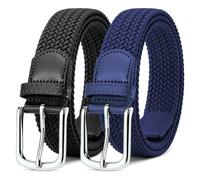 MATLAB 2 Pièces Ceinture Hommes Tressée Élastique Ceinture Stretch Belt en Tissu Élastique Pour Hommes et Femmes Largeur 3.3cm Noir et Bleu 100 cm